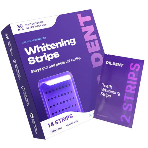 Achieve a Dazzling Smile with DR.DENT Purple Teeth Whitening Strips - 7 or 21 Sessions of Safe, Enamel-Friendly Whitening for Sensitive Teeth - Peroxide-Free Formula